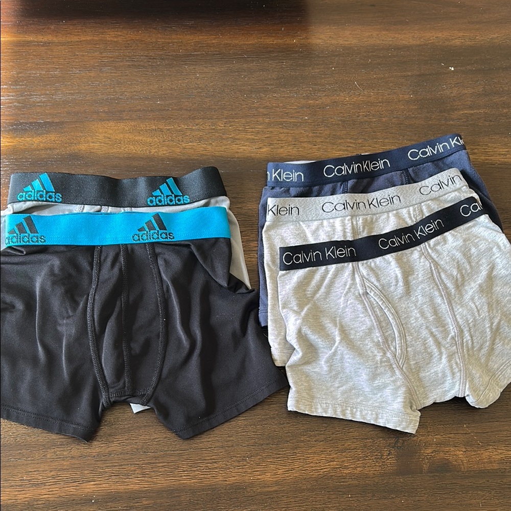 Calvin Klein and Adidas boys Underwear Set - Black, Gray, Blue total 5 pair
